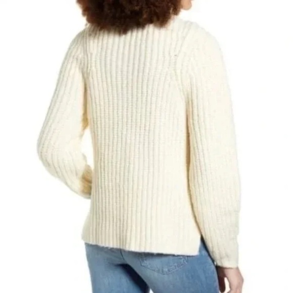 Leith Women's Ivory Chunky Ribbed Knit Mock Neck Pullover Sweater - Picture 3 of 11